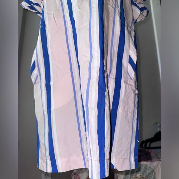 PEARL by Lela Rose Striped Ruffle Sleeve Pink Blue Designer Sheath Mini Dress S - Picture 7 of 12